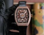 Franck Muller Vanguard Yachting V45 44*54mm ETA2824 Movement Iced Out Rose Gold Leather Band Watch
